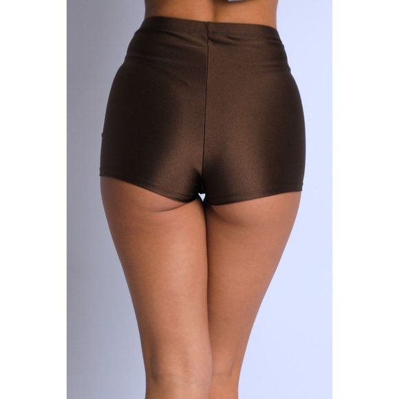 Women High Waist Shiny Tricot Stretchy Skinny Rave Dance Yoga Biker Shorts S M L - Picture 4 of 9